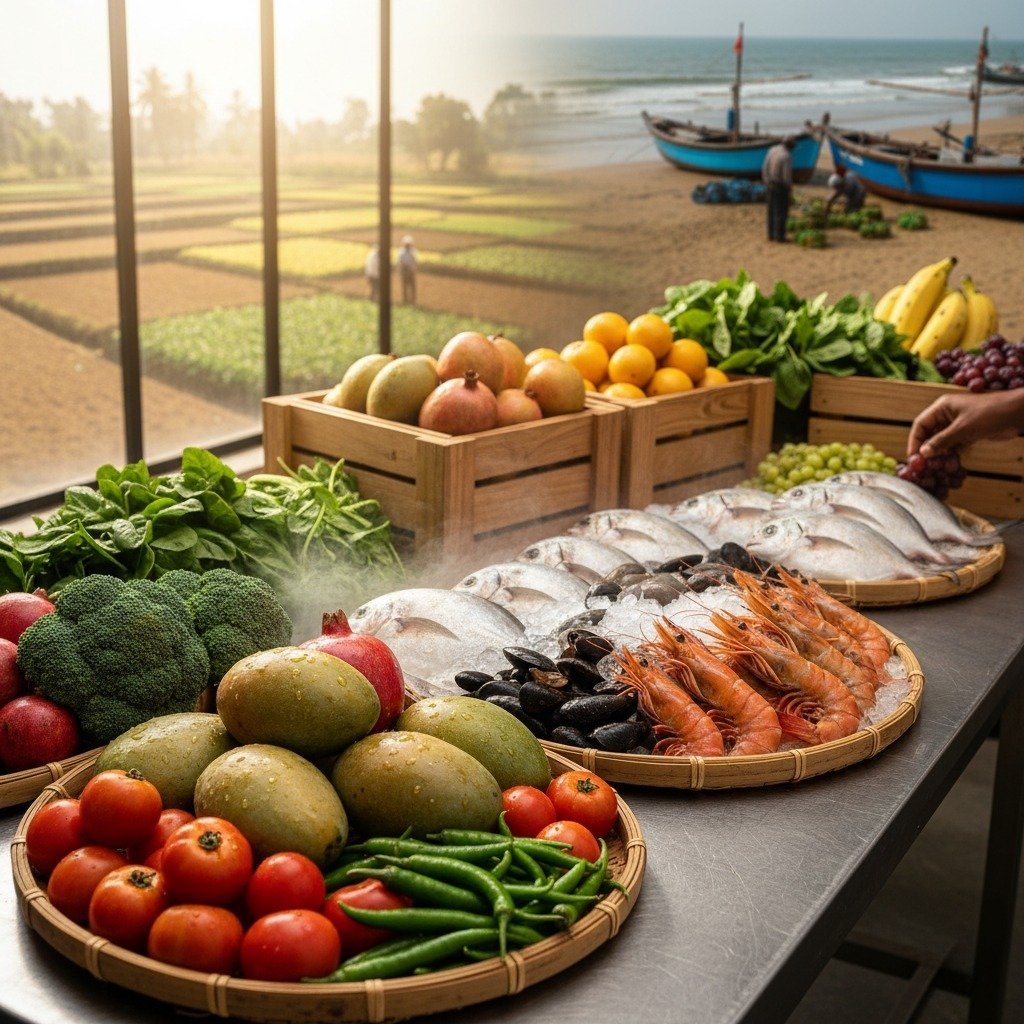 Agro export company in India supplying fresh vegetables and seafood